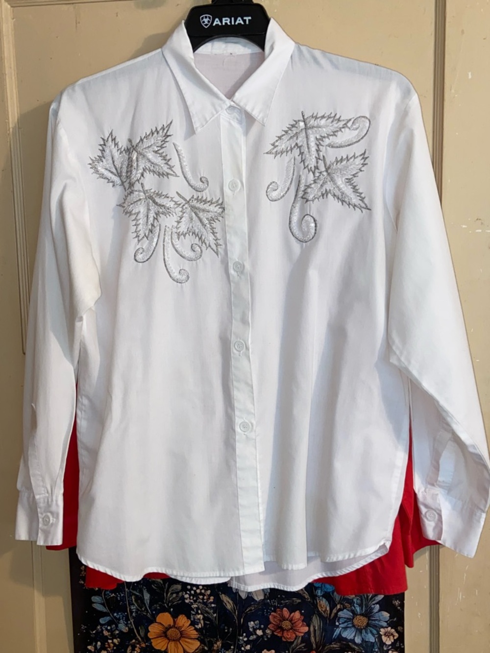 VINTAGE BEADED SHIRT White Button Down Floral Details